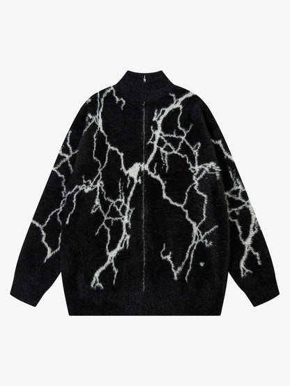 Thesupermade Lightning Graphic Imitation Mink Fur Zip Up Sweater 