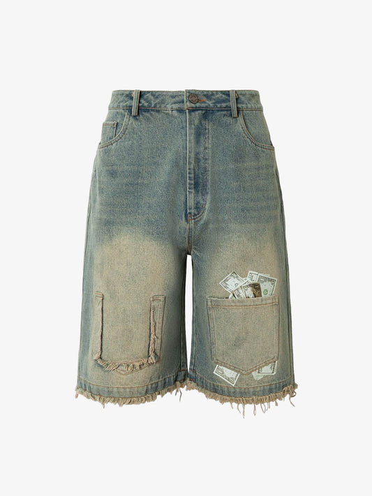Gradient Washed Raw Edge Jorts 