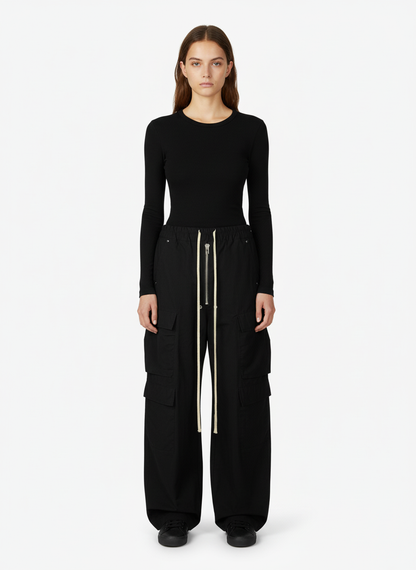 Woven Multi-Pocket Baggy Flared Pants - 2321