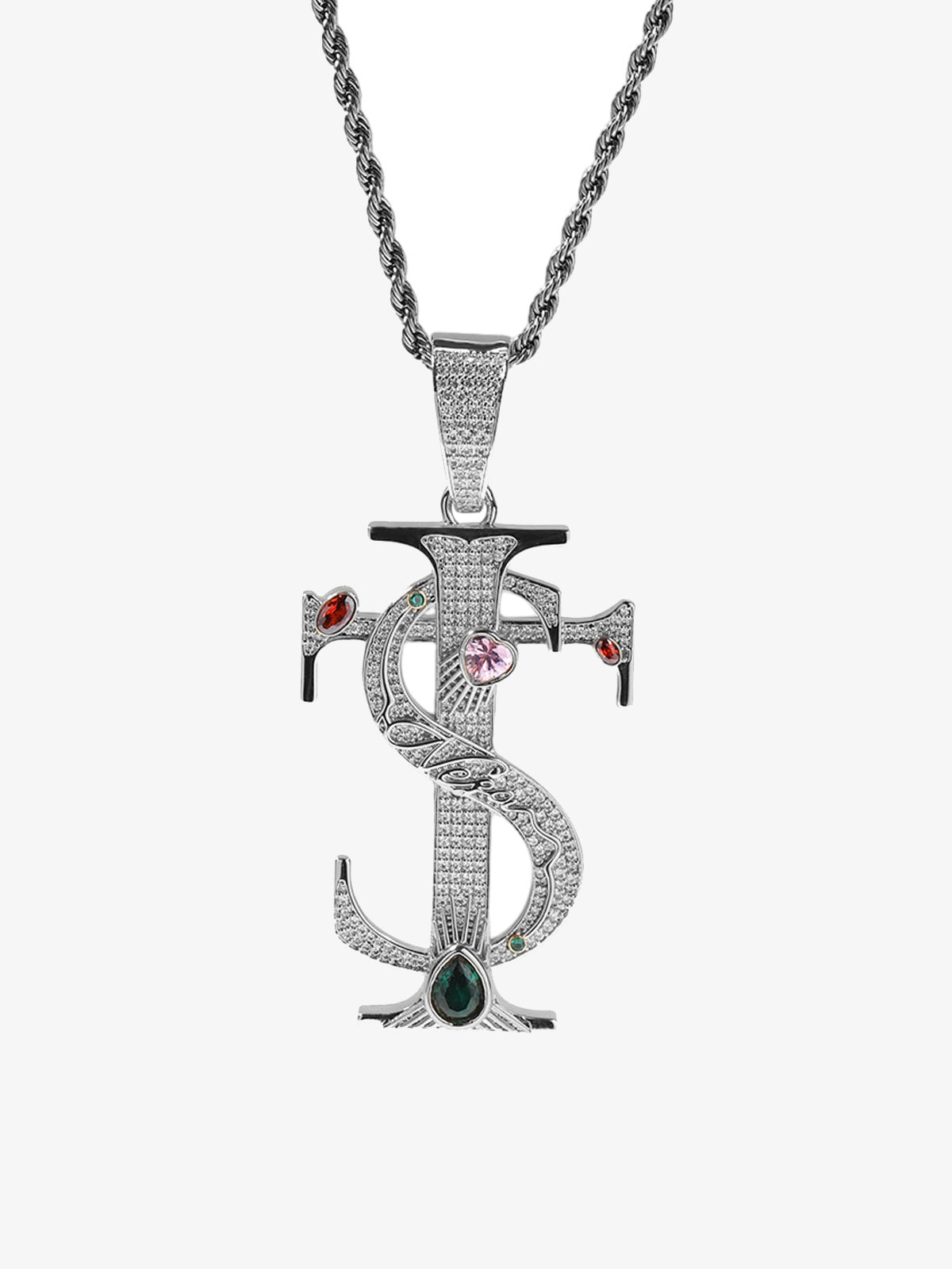 Zircon S Cross Pendant Necklace