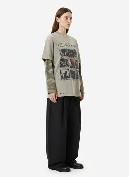 Jersey Distressed Camouflage Faux Two-Piece Graphic T-Shirt - 2420