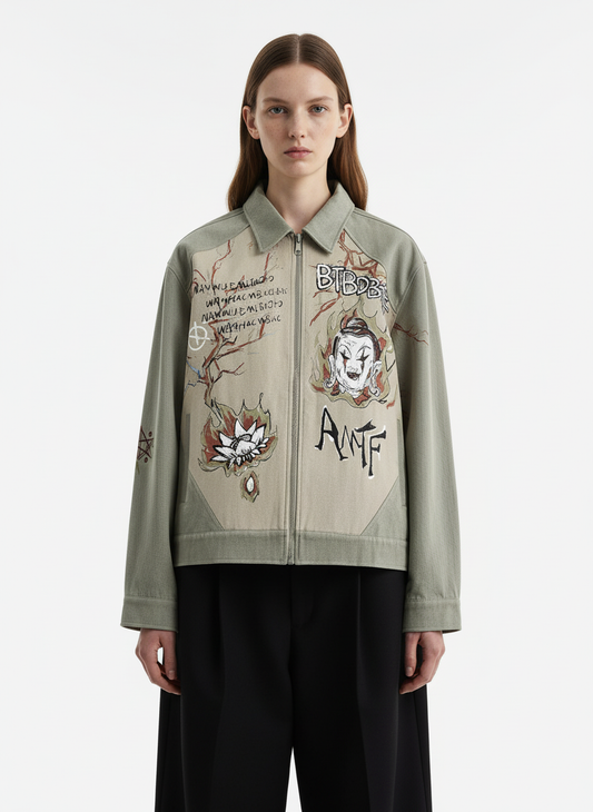 Thesupermade Graffiti Patchwork Lapel Denim Jacket - 2224