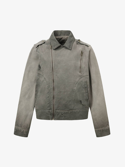 Distressed Irregular Zip Up Denim Jacket 