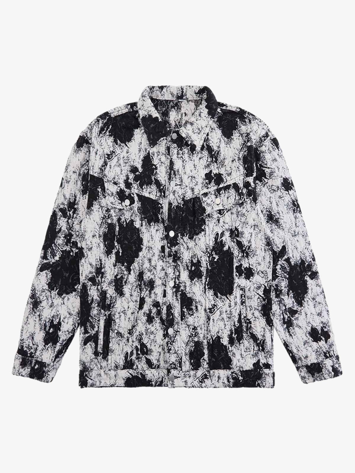 Black And White Contrast Floral Denim Jacket 