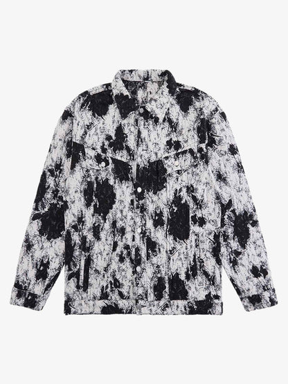 Black And White Contrast Floral Denim Jacket 