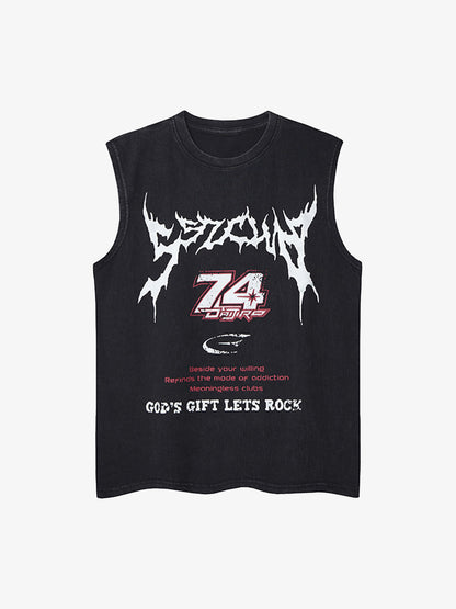 Retro Washed Letter Print Vest 