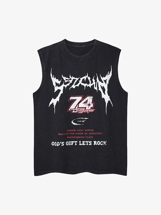 Retro Washed Letter Print Vest 