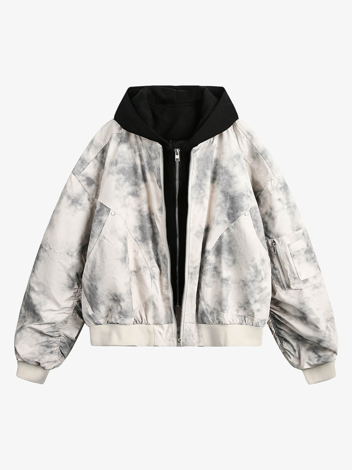 Patchwork Faux Two-Piece Gradient Hooded Bomber Jacket 