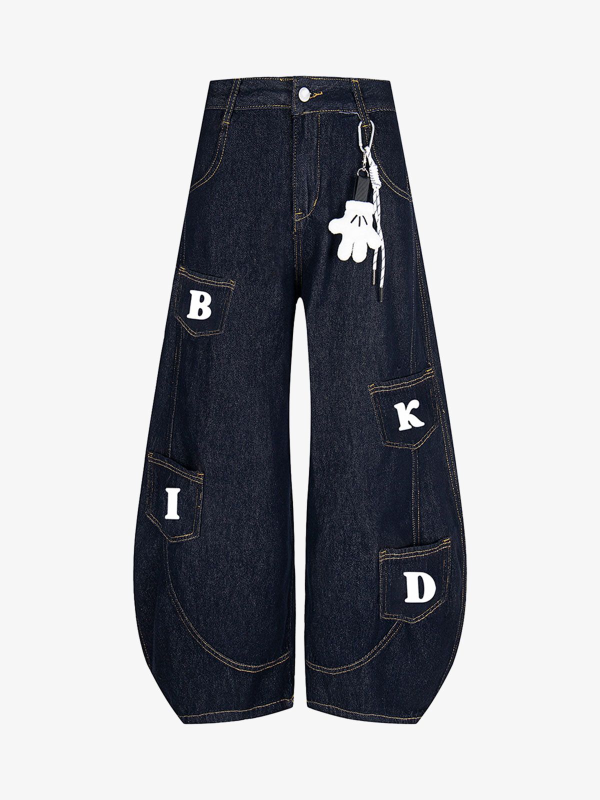 Fun Letter Pocket Barrel Jeans 