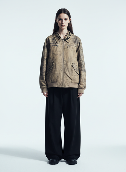 Distressed  Double-layer Collar Workwear Jacket