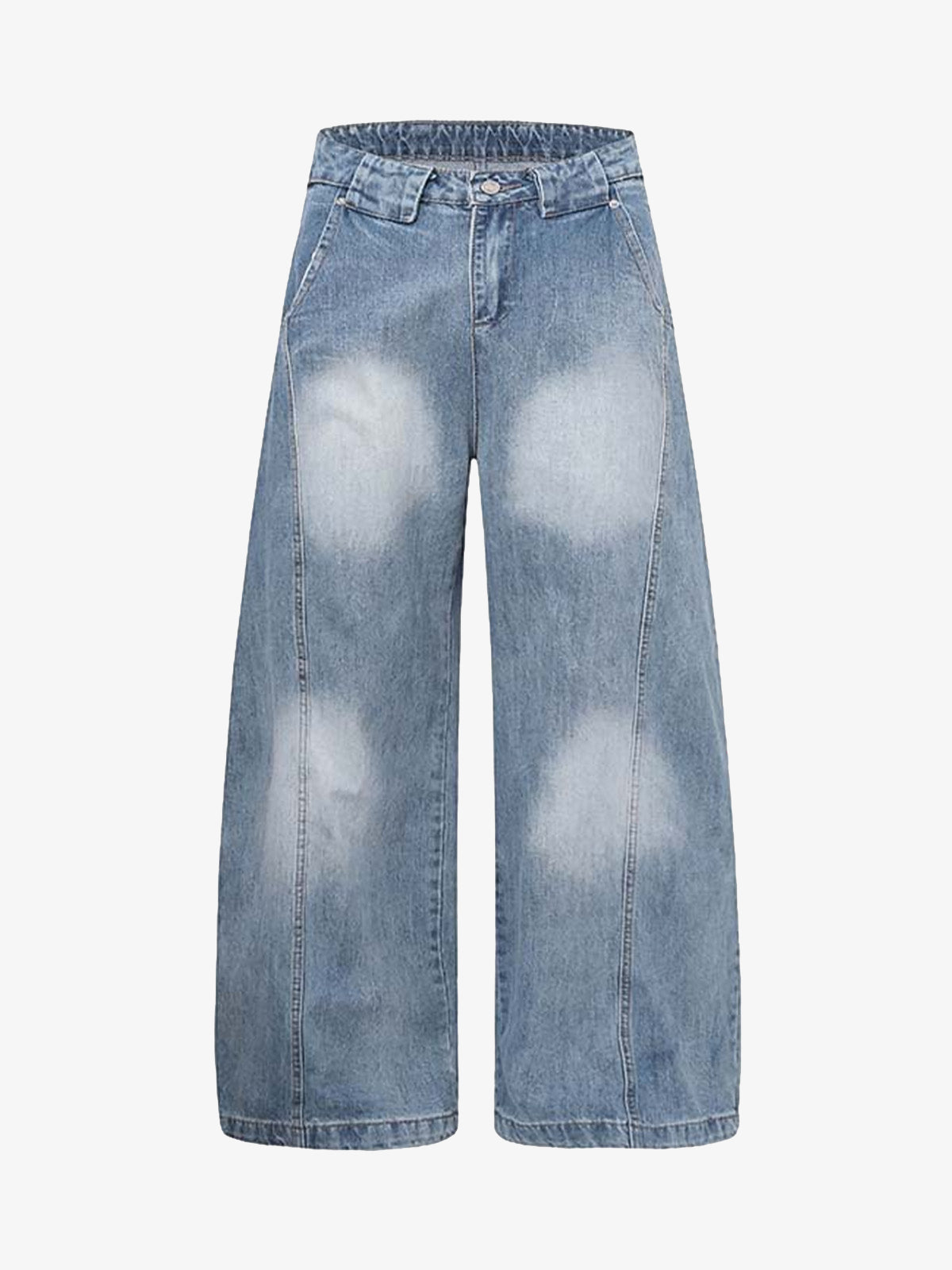 Distressed Washed Deconstructed Barrel Jeans 