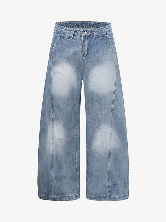 Distressed Washed Deconstructed Barrel Jeans 