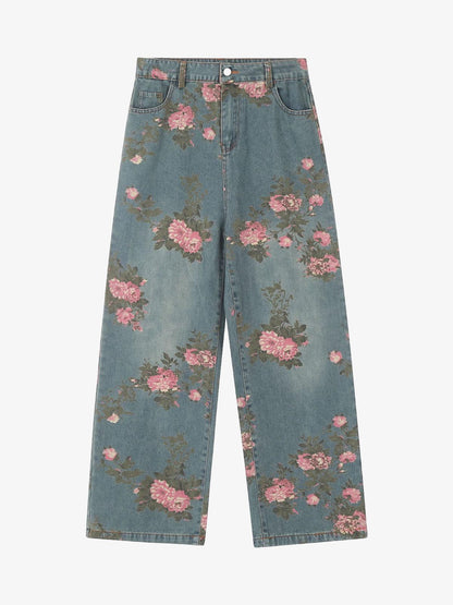 Thesupermade Floral Print Straight Jeans - 2409 