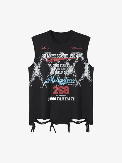 Retro Tattered Print Vest 