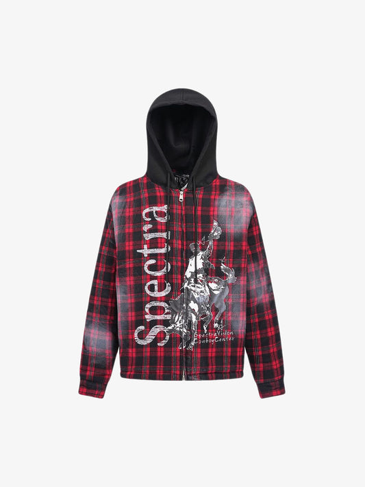 Thesupermade Dark Plaid Hooded Quilted Jacket 