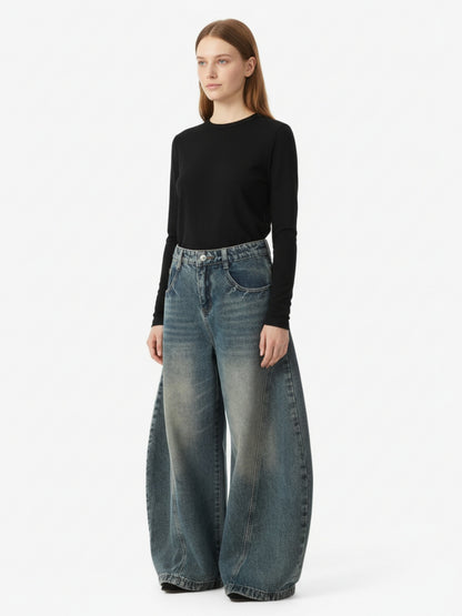 Washed Wide-Leg Balloon Jeans - 2301