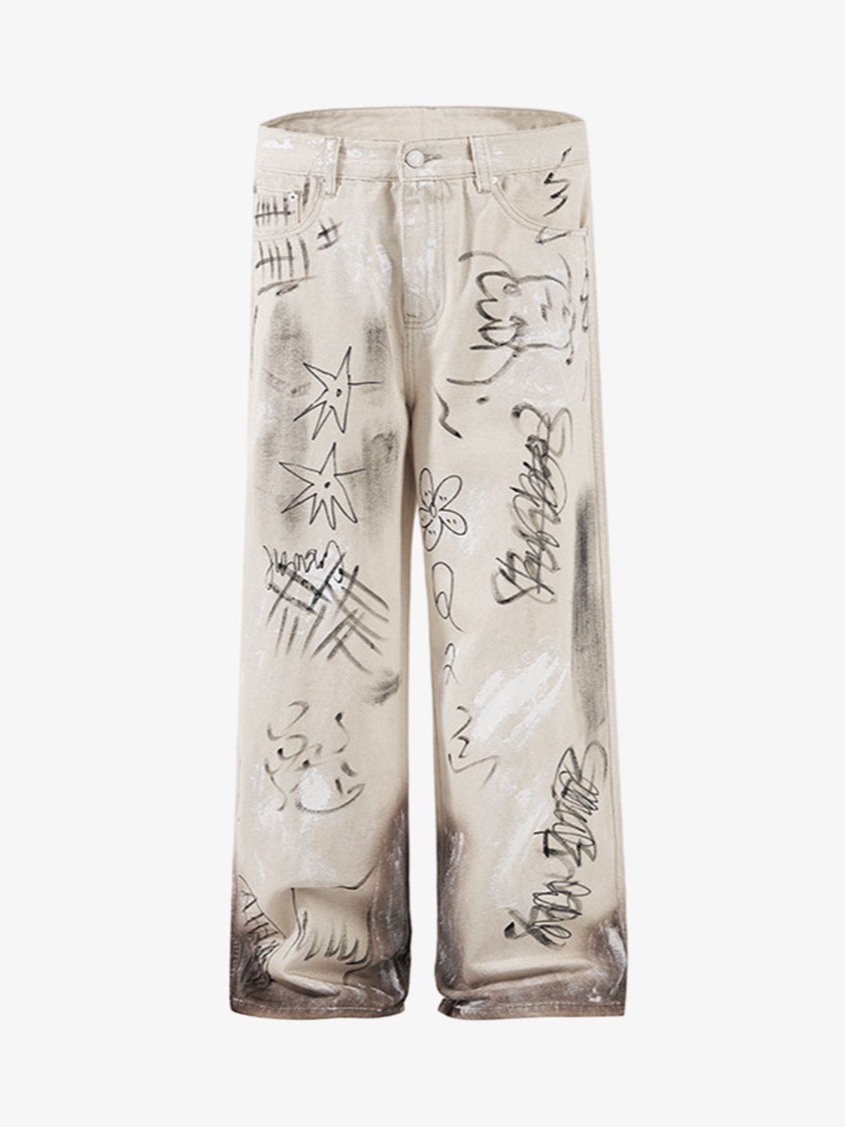 Distressed Washed Graffiti Baggy Jeans 