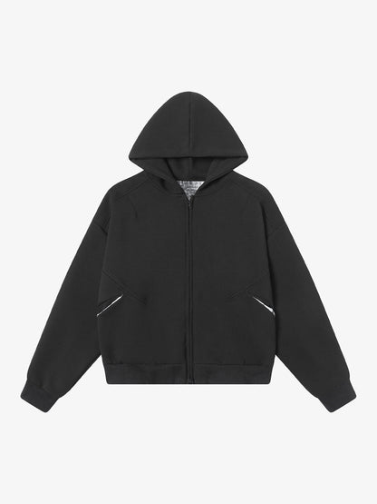 Retro Plaid Lining Zip Up Hooded Sweatshirt 