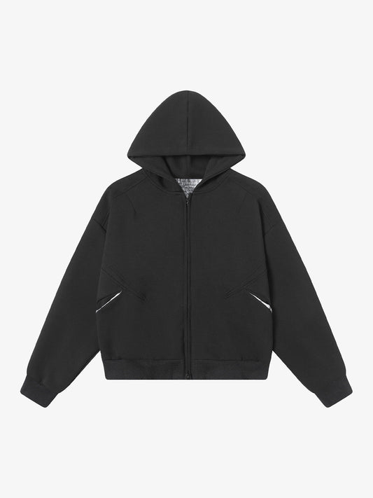 Retro Plaid Lining Zip Up Hooded Sweatshirt 