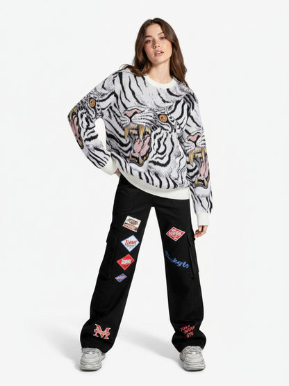 Tiger Crew Neck Knitted Sweater