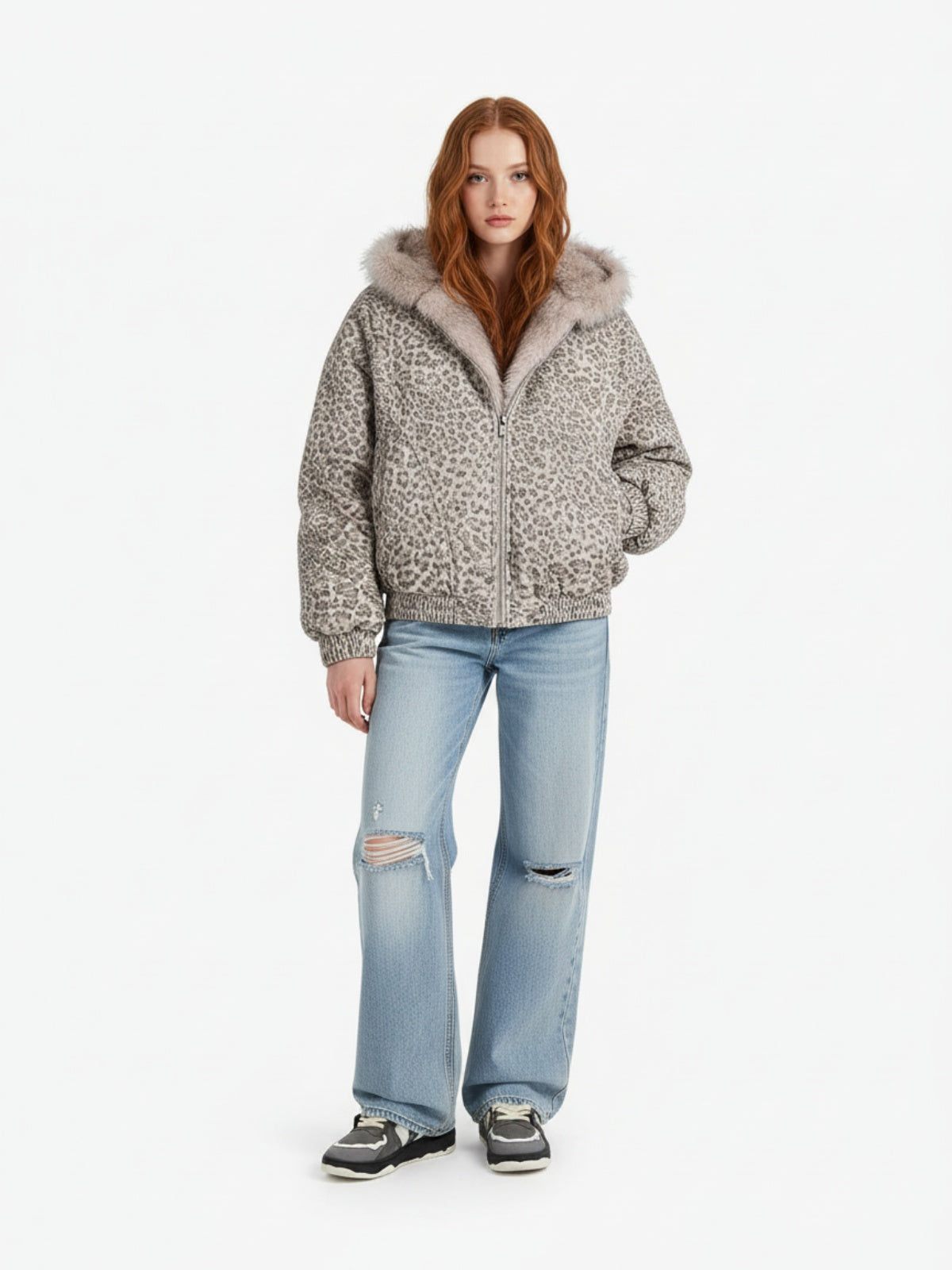 Cotton Cheetah Print Mink Fur Hooded Jacket - 2270