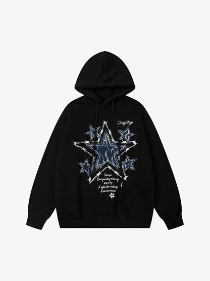 Thesupermade Star Patch Embroidered Hooded Fleece Sweatshirt 