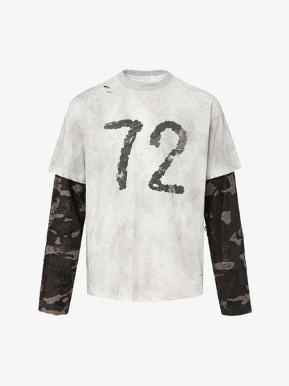 Camouflage Faux Two-piece Jersey Long Sleeve T-shirt - 2380 