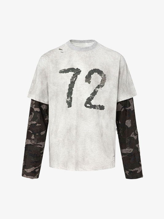 Camouflage Faux Two-piece Jersey Long Sleeve T-shirt - 2380 