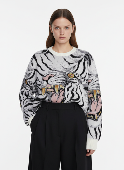 Tiger Crew Neck Knitted Sweater