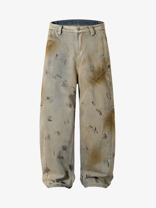 Washed Graffiti Spray Paint Barrel Jeans 