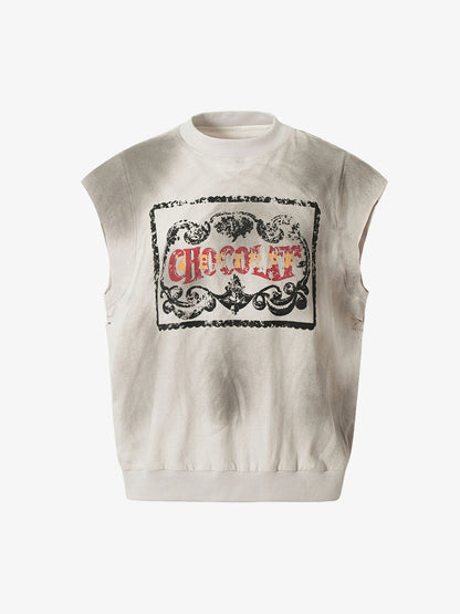 Vintage Washed Graphic Distressed Vest 