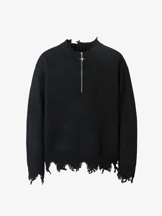 Distressed Quarter Zip Sweater 