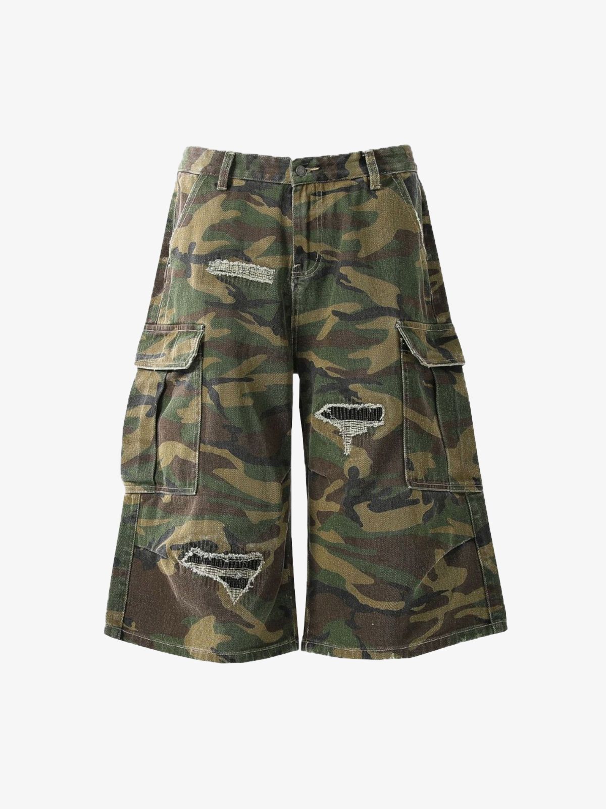 Retro Ripped Camouflage Cropped Jorts - 2387 