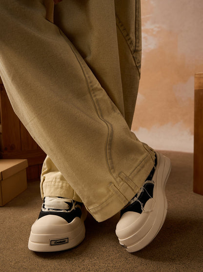 Washed Distressed Detachable Scarf Barrel Jeans 