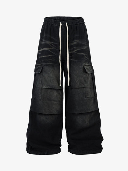 Washed Multi Pocket Drawstring Cargo Jeans 