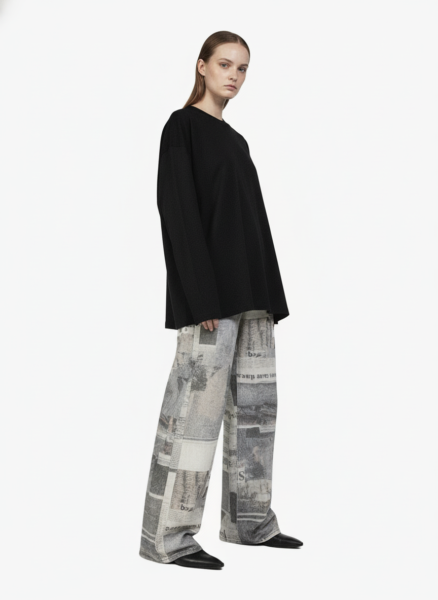 Graffiti Newspaper Baggy Jeans - 2404
