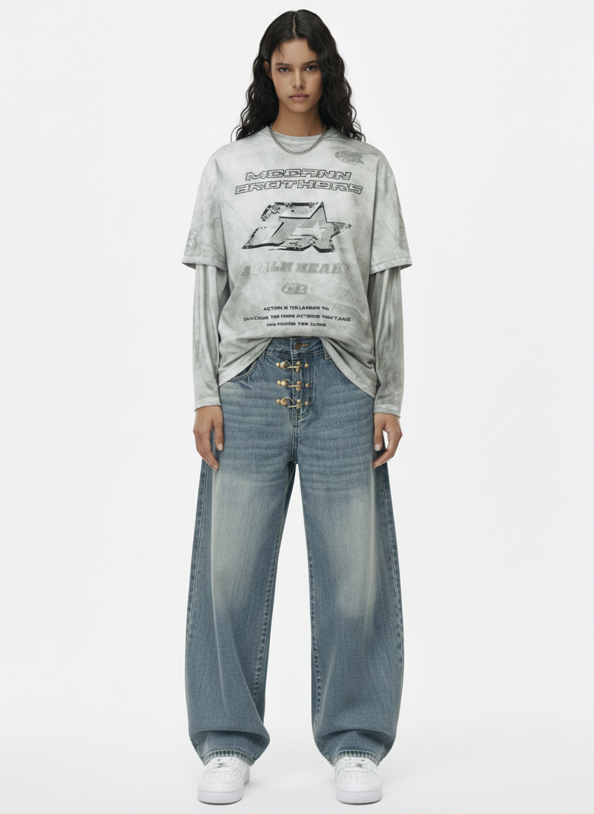 Thesupermade High Street Hip-hop Patchwork Long-sleeved T-shirt - 2269