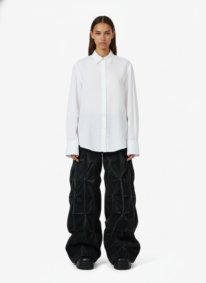 Denim Heavy Washed Distressed Pleated Baggy Jeans - 2282