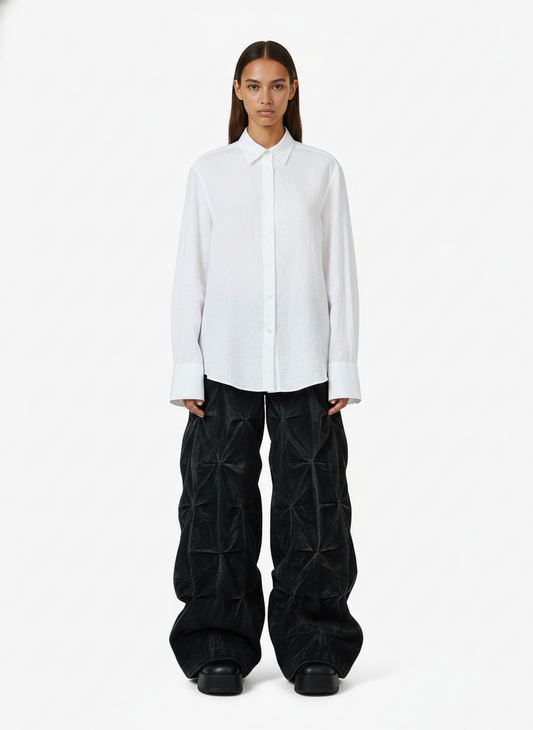 Denim Heavy Washed Distressed Pleated Baggy Jeans - 2282