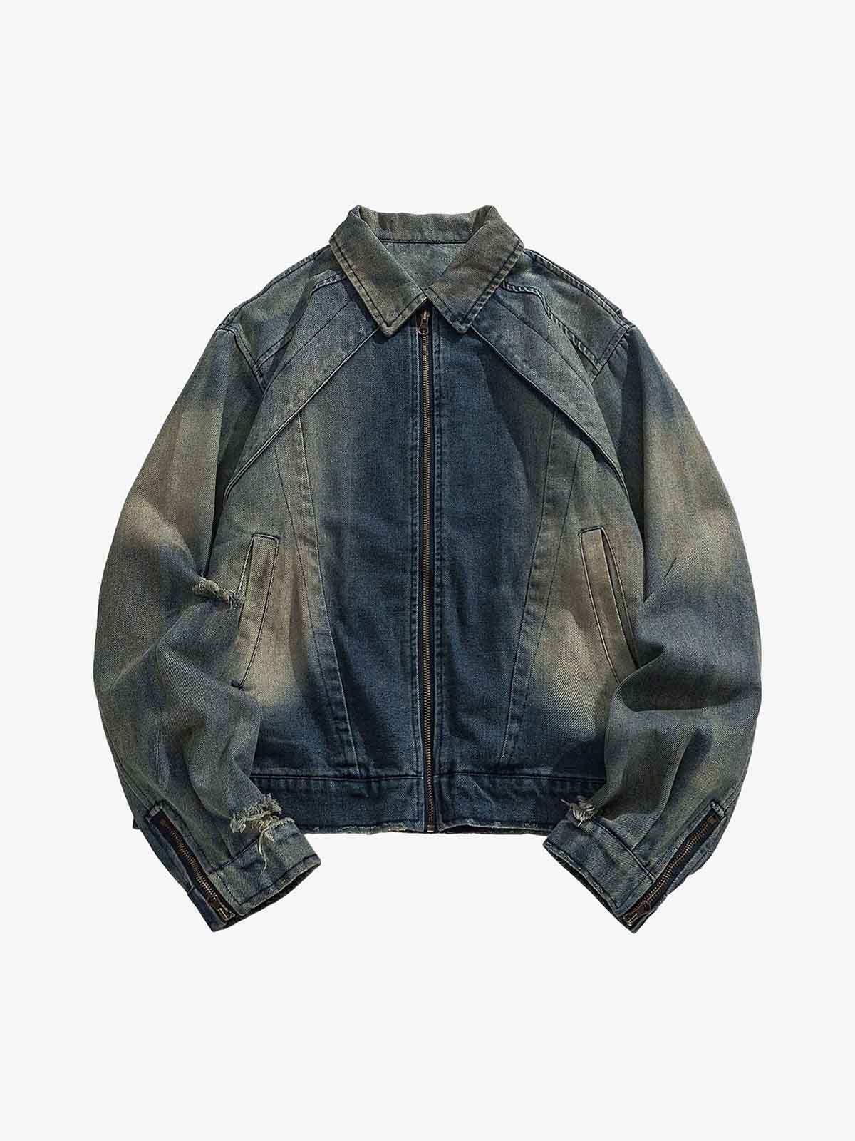 Thesupermade High Street Hip-hop Distressed Washed Denim Jacket - 2242 