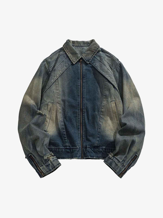Thesupermade High Street Hip-hop Distressed Washed Denim Jacket - 2242 