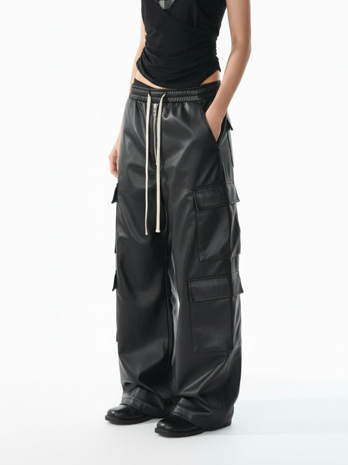 RO-style multi-pocket matte coated overalls - 2094