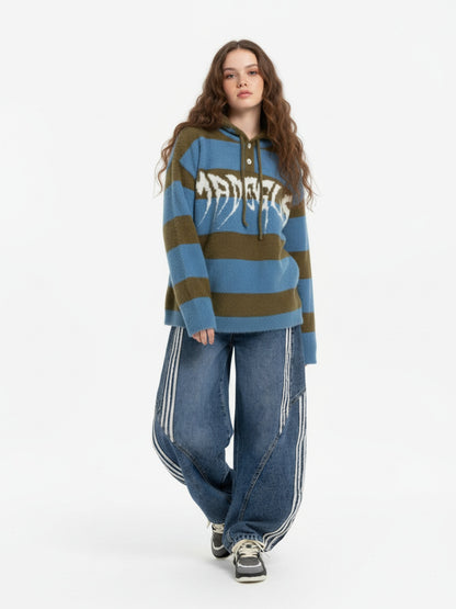 Denim Contrast Striped Stitching Barrel Jeans - 2504