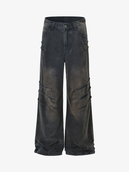 Washed Pleated Straight Jeans - 2263 