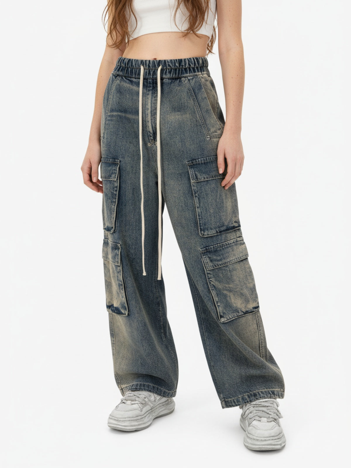 Thesupermade Wide Leg Multi-Pocket Straight Leg Loose Jeans - 1666