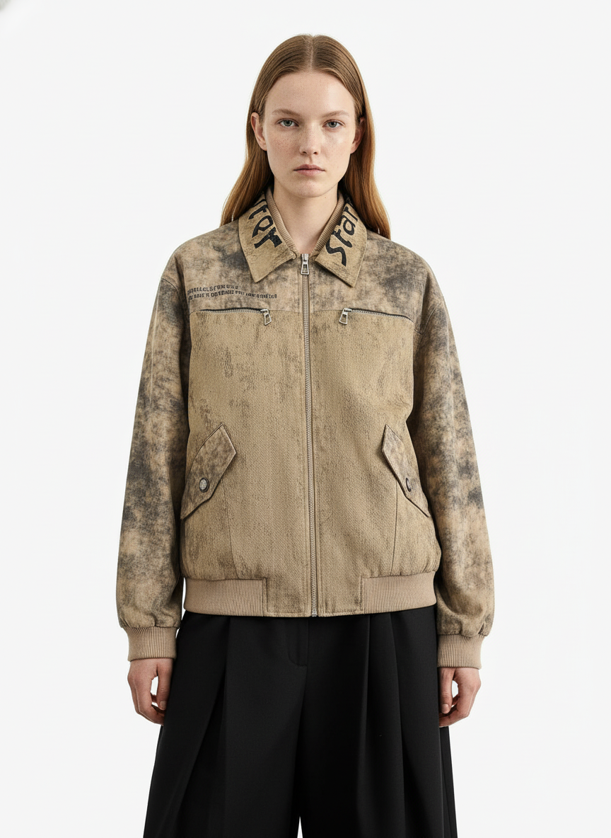 Distressed  Double-layer Collar Workwear Jacket