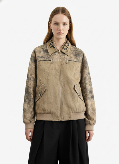Distressed  Double-layer Collar Workwear Jacket