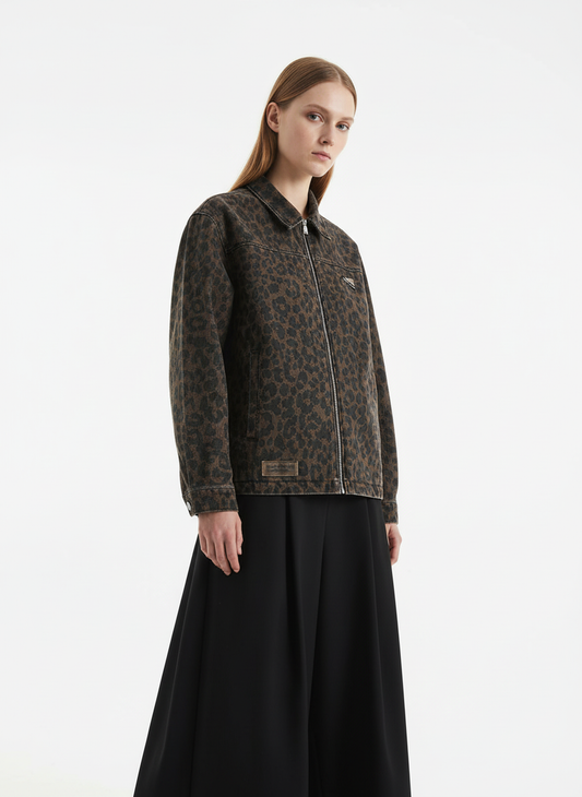 Vintage Washed Cheetah Denim Jacket