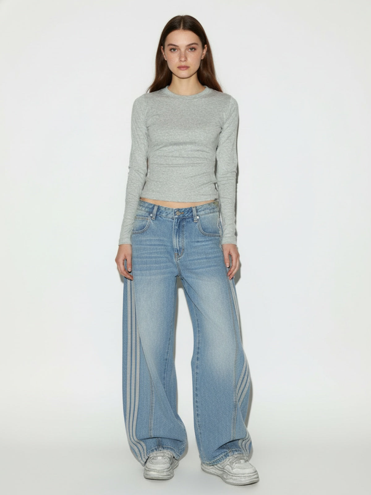 Washed Side Stripe Machete Jeans