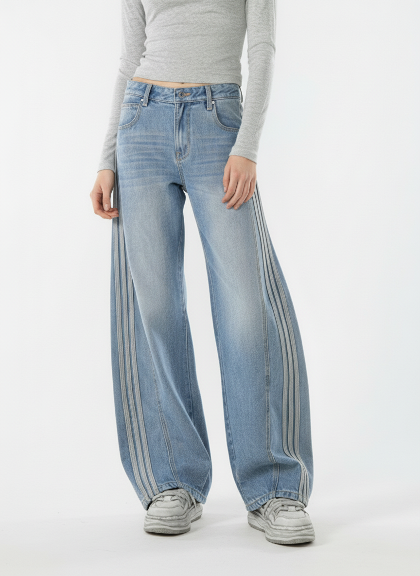 Washed Side Stripe Machete Jeans